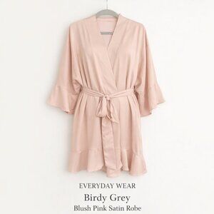 Birdy Grey Blush Pink Satin Robe S/M Bridesmaid Getting Ready Wedding